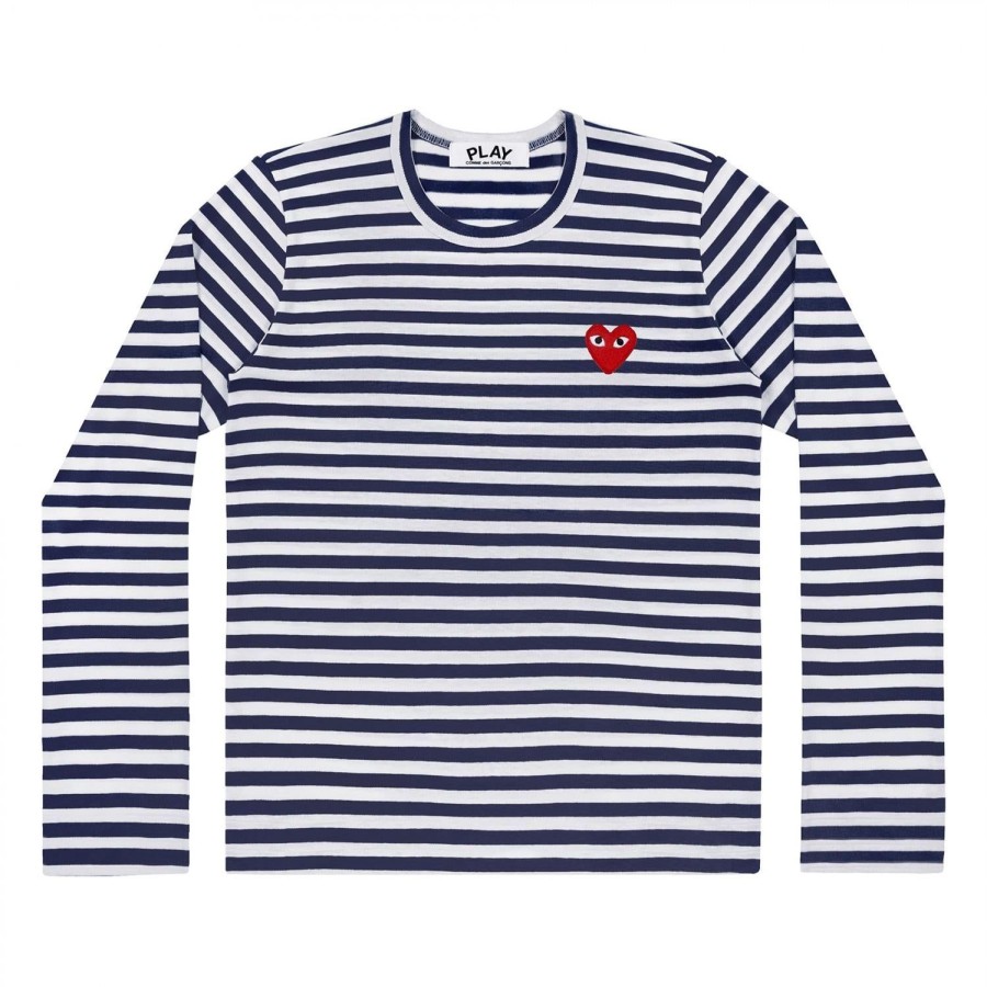 Dame Comme des Garcons Play | Comme Des Garcons Play Ladies Striped Navy/W Ls Genser- Striper