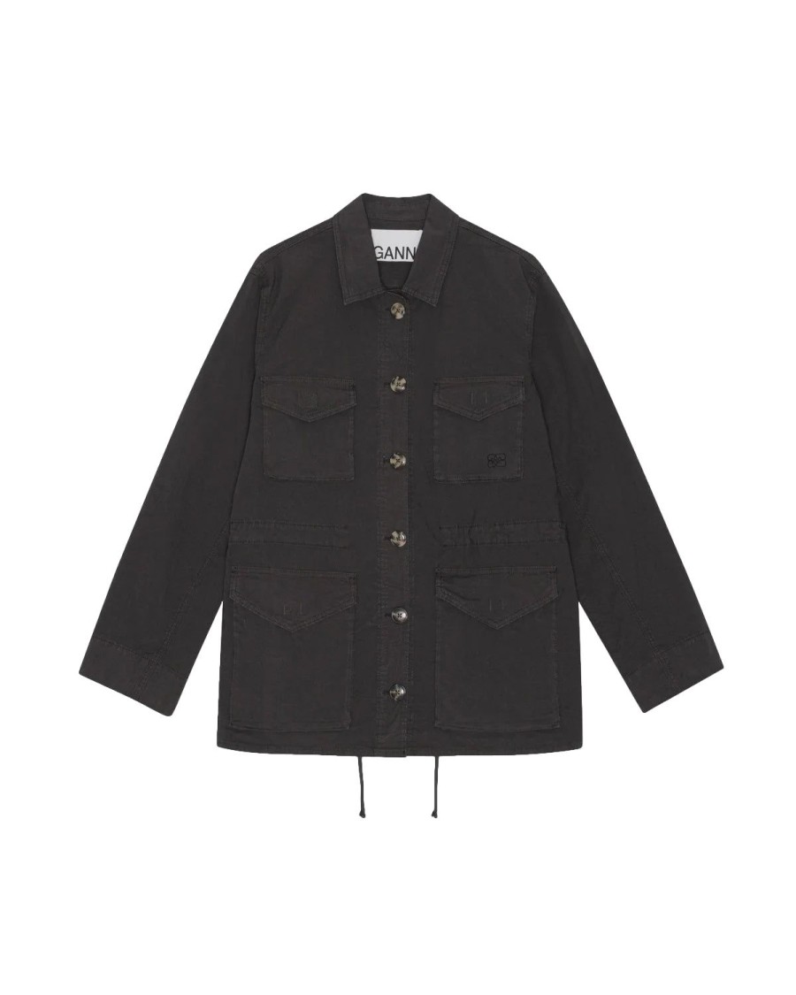 Dame Ganni | Ganni Washed Cotton Canvas Jacket Jakke Vasket Sort