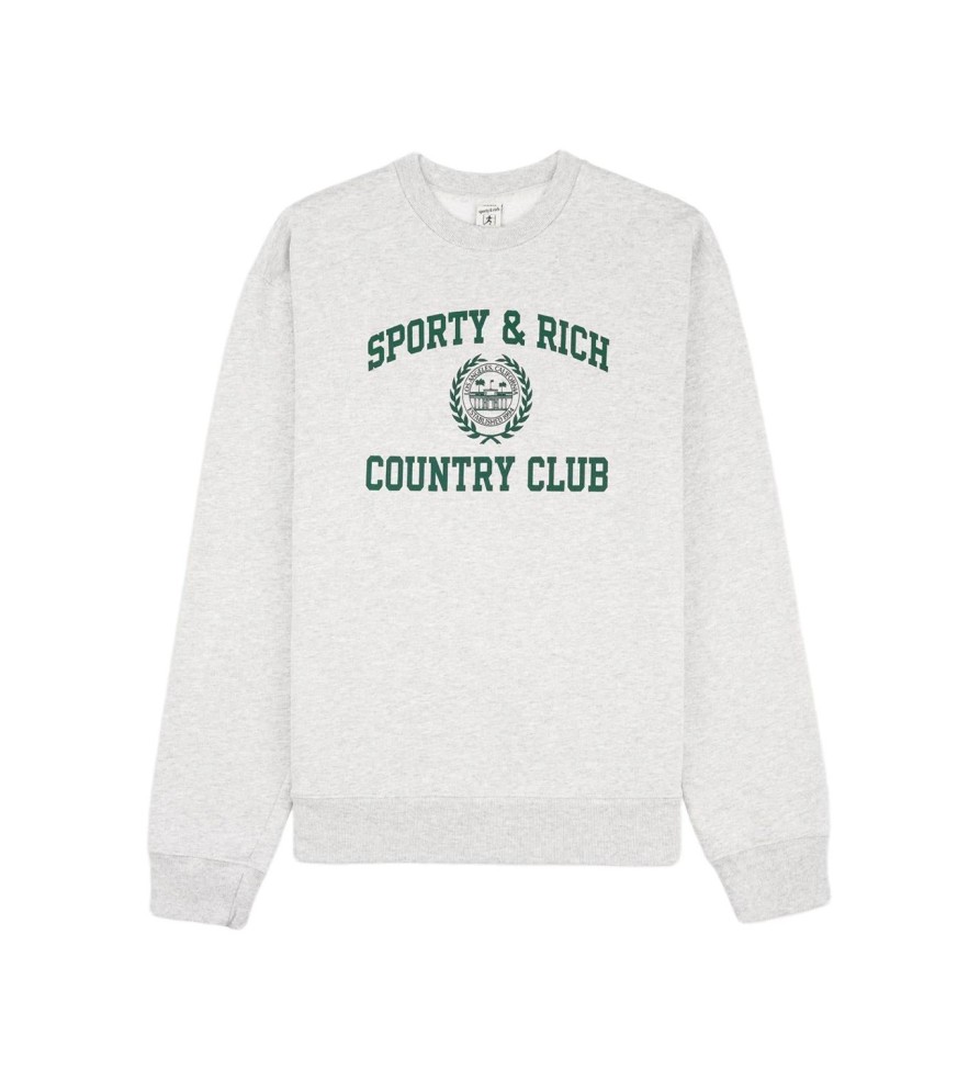 Dame Sporty u0026 Rich | Sporty & Rich Varsity Crest Crewneck Genser Lysegra