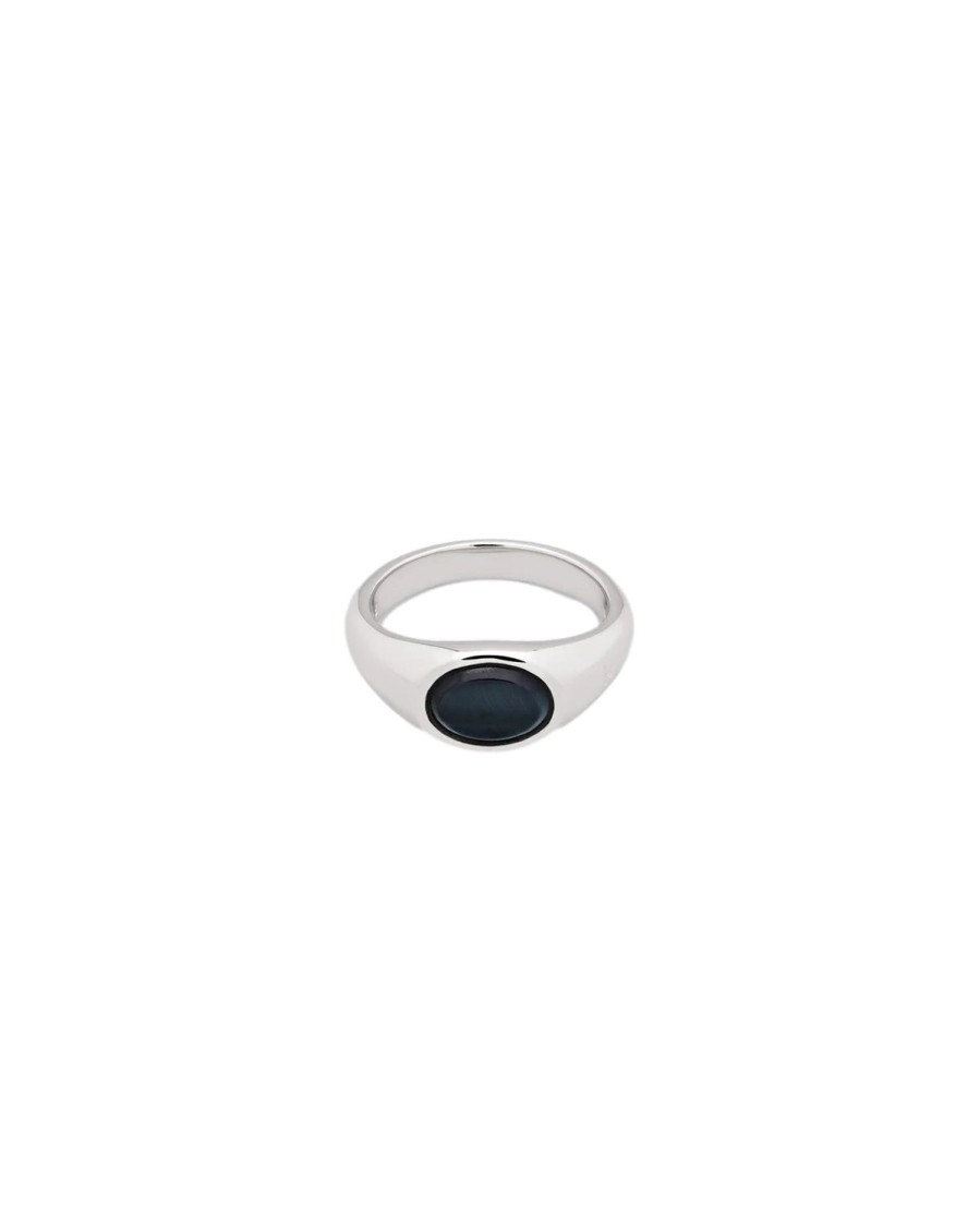 Smykker Tom Wood Jewellery | Tom Wood Jewellery Joe Ring Blue Hawk Eye Ring Solv