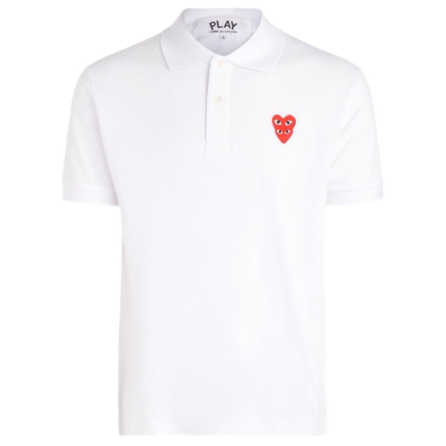 Herre Comme des Garcons Play | Comme Des Garcons Play T-Shirt Men'S Button Piquet T-Shirt Hvit