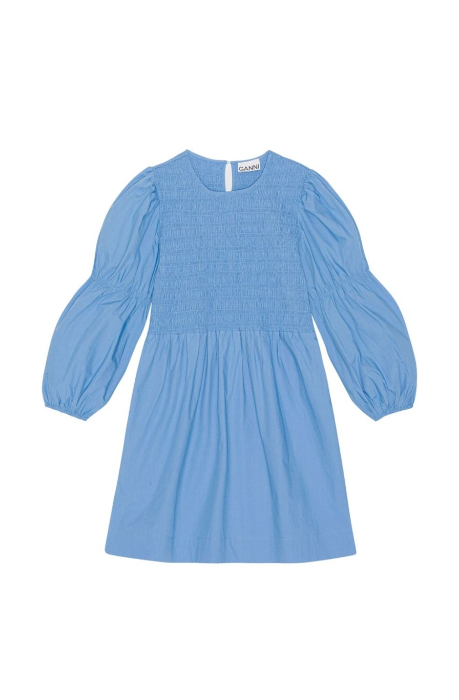 Dame Ganni | Ganni Cotton Poplin Mini Smock Dress Kjole Bla