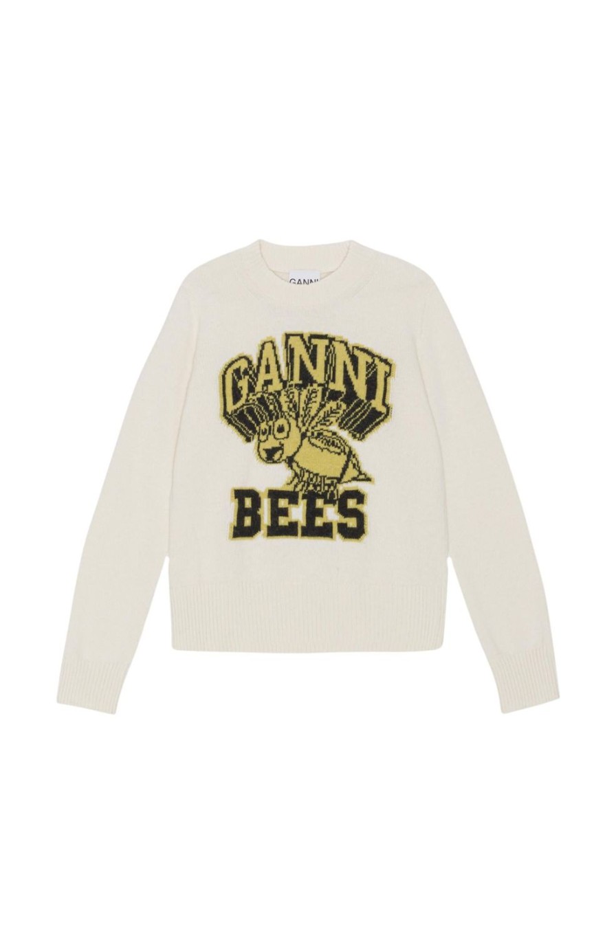 Dame Ganni | Ganni Graphic O-Neck Pullover Bees Genser Egret