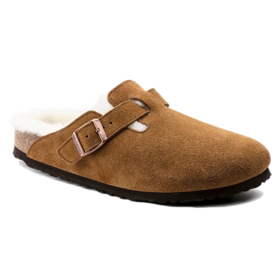 Dame Birkenstock | Birkenstock Boston Suede Shearling Mink Sko Camel