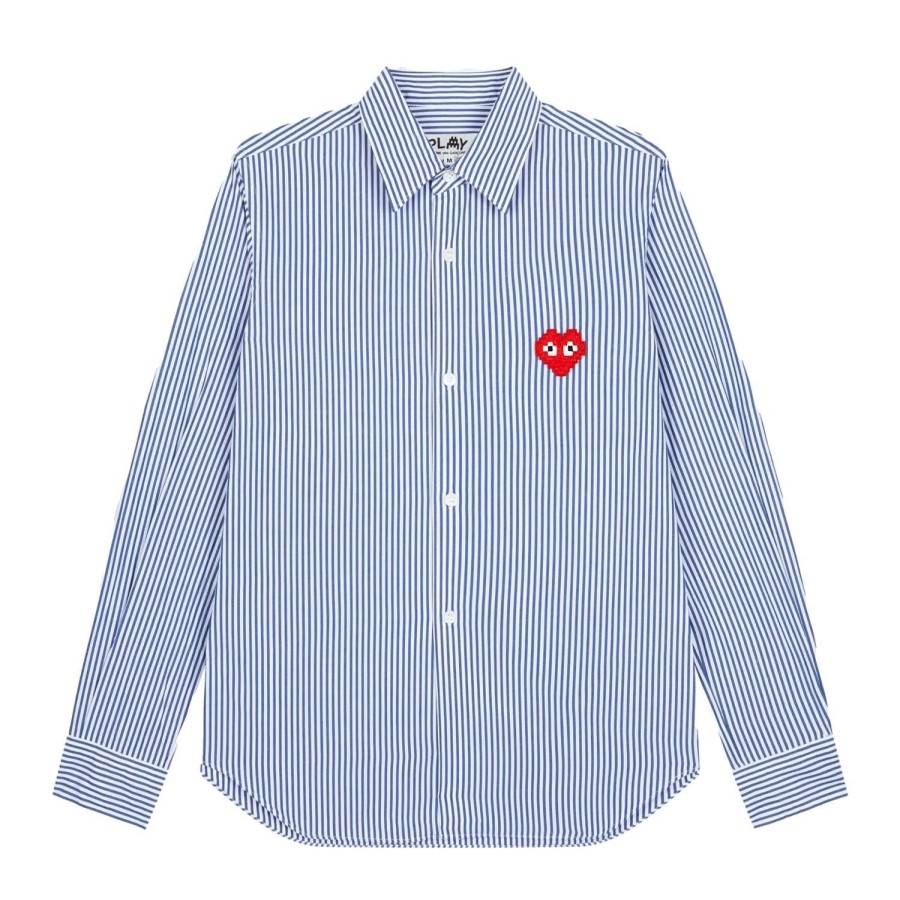 Herre Comme des Garcons Play | Comme Des Garcons Play Mens Shirt Woven Skjorte Stripet Morkebla