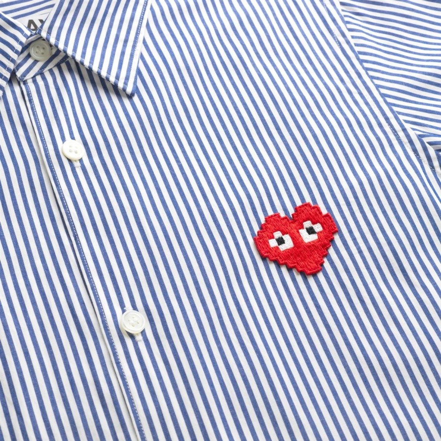 Herre Comme des Garcons Play | Comme Des Garcons Play Mens Shirt Woven Skjorte Stripet Morkebla